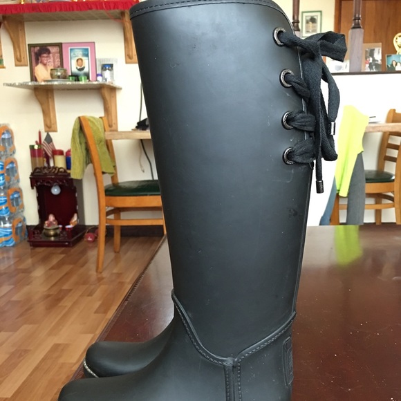 COACH Black Rubber Rain Boots ( With Laces )! - Picture 4 of 5